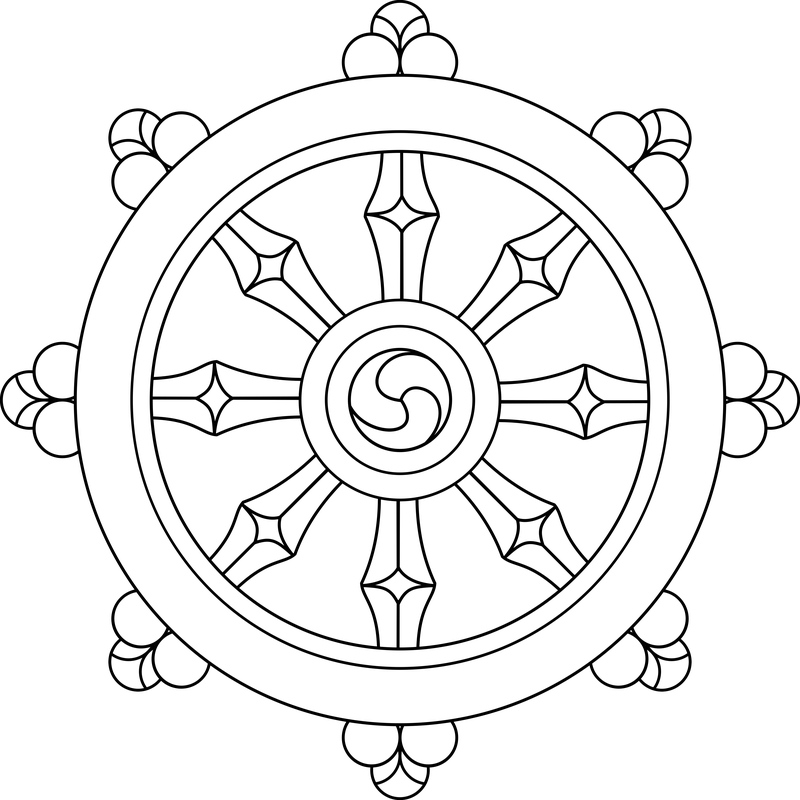 Iconic representation of the Dharma Wheel (Dharmachakra).