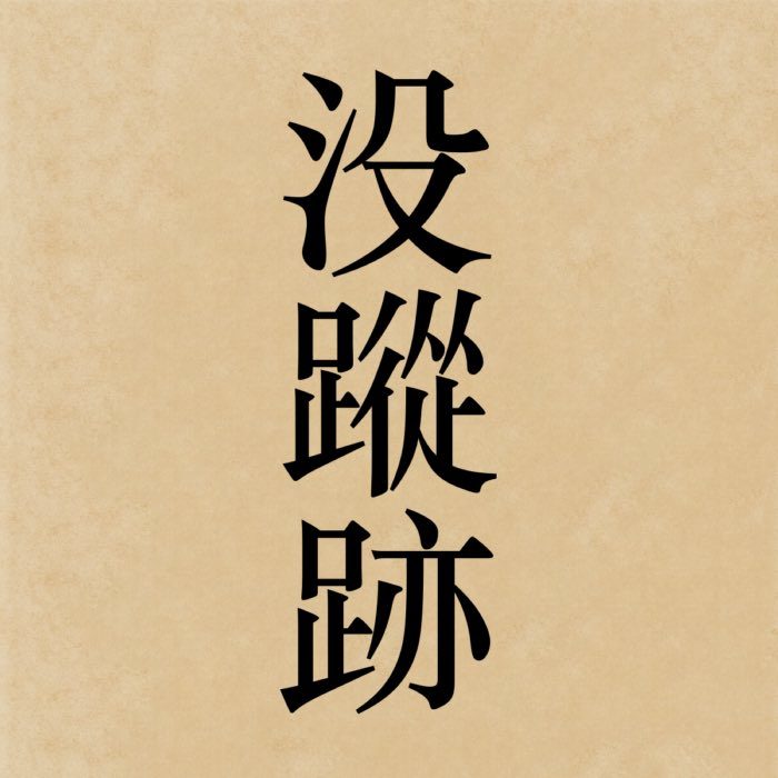 The kanji 没蹤跡, which reads mosshōseki in Japanese, literally means 'leave no trace behind'.