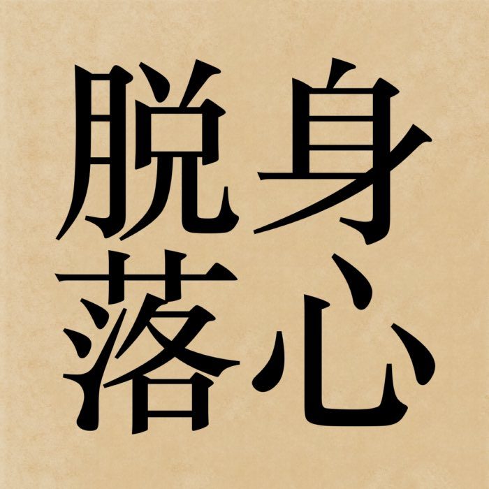 The kanji 身心脱落, which reads shinjin datsuraku in Japanese, literally means 'dropping off body and mind'.