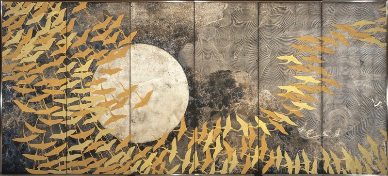 Example of a modern byōbu: A Thousand Cranes Source by Kayama Matazō.