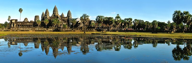 The main temple reflected in the northern reflection pond, Angkor Wat, Cambodia.
