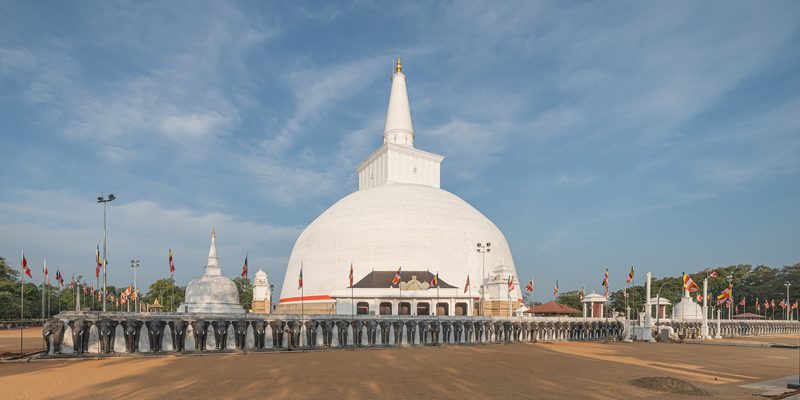 Ruwanwelisaya Stupa, one of the most iconic monuments in Anurādhapura, was built by King Duṭṭhagāmaṇi in the 2nd century BCE.