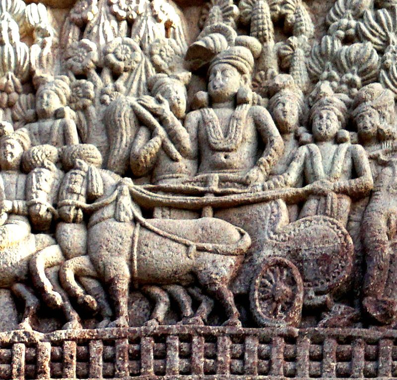 A c. 1st century BCE/CE relief from Sanchi, showing Ashoka on his chariot, visiting the Ramagrama.
