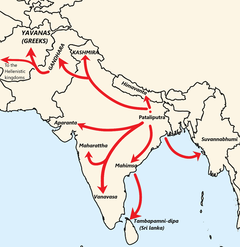 Map of the Buddhist missions in Asia during the reign of Ashoka.