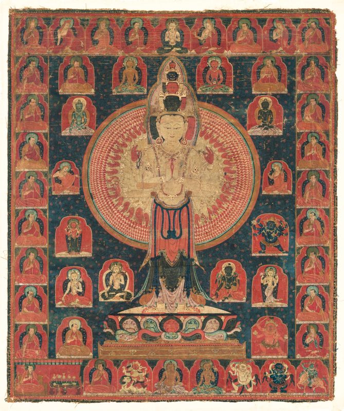 Thousand-Armed Chenresi, a Cosmic Form of the Bodhisattva Avalokiteshvara, painting, Tibet, 14th century.