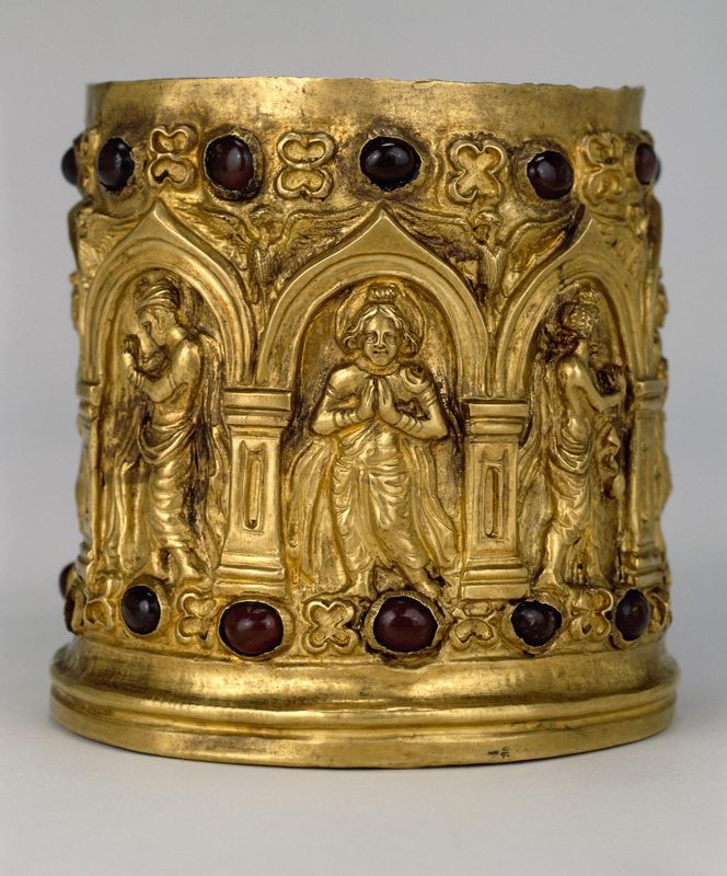 The Bimaran reliquary, detail view with a devotee in the center (most-likely a bodhisattva).
