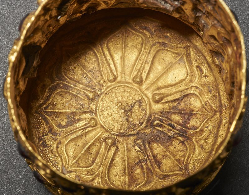 The Bimaran reliquary, detail view with a devotee in the center (most-likely a bodhisattva).