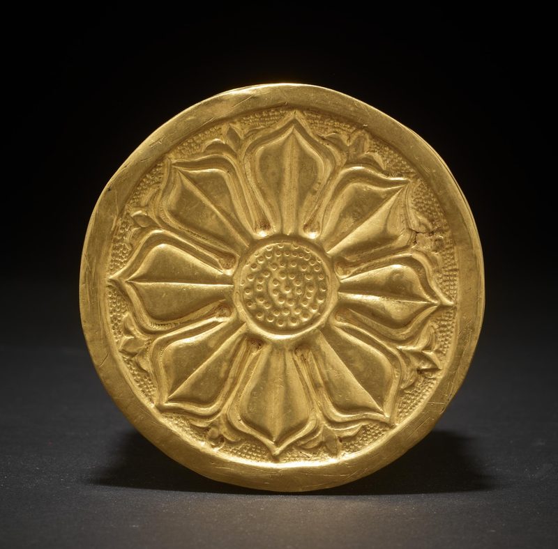 The Bimaran reliquary, detail view with a devotee in the center (most-likely a bodhisattva).