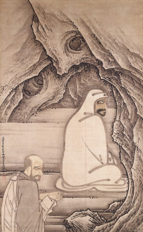 Huike offering his arm to Bodhidharma, ink wash painting by Sesshū Tōyō, 1496, Japan.