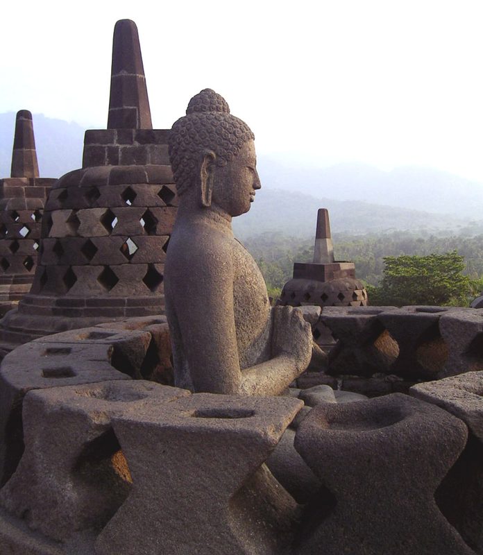 Buddha statue at Borobudur, Indonesia.