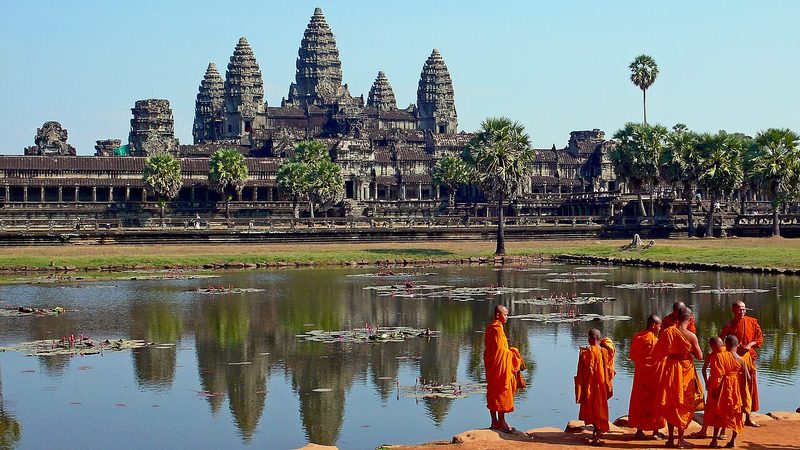 Buddhist Monks at Angkor Wat, Cambodia, Cambodia.