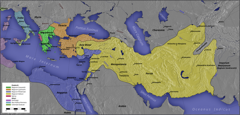 Map depicting the kingdoms of the Diadochi c. 301 BCE, after the Battle of Ipsus.
