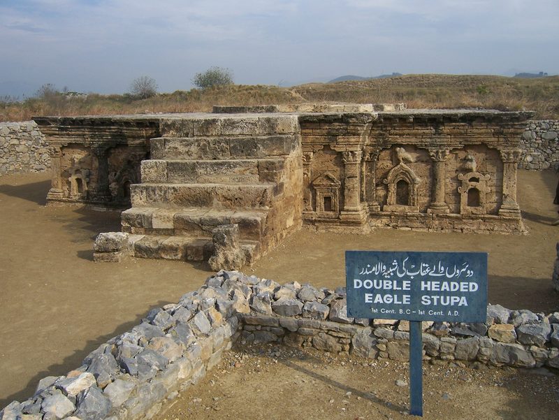 Taxila's ruins, a UNESCO World Heritage Site, date from as early as 1000 BCE. Here: The Double-Headed-Eagle Stupa.