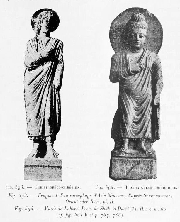 Early depictions of Christ and Buddha, from *L'art Greco Bouddhique Du Gandhara* by Foucher, 1905.