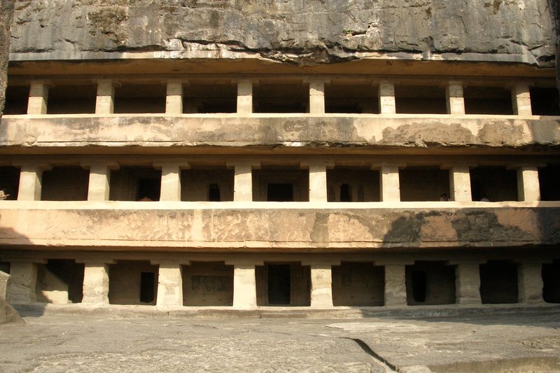 Ellora Caves 11 and 12 are three-storey monasteries cut out of a rock, with Vajrayana iconography inside.