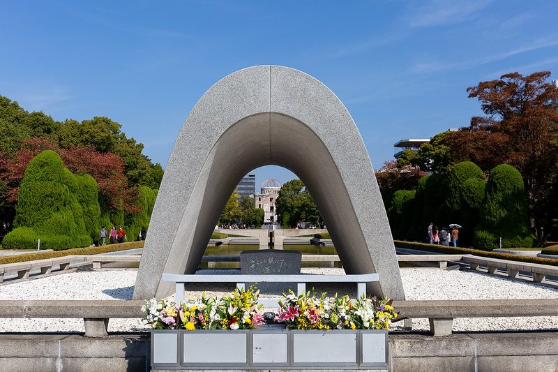 The Memorial Cenotaph at the Hiroshima Peace Memorial Park.