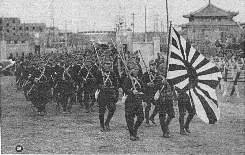 The entry of the Japanese Navy Land Forces into the memorial service ceremonial site of Nanking(December 18, 1937).