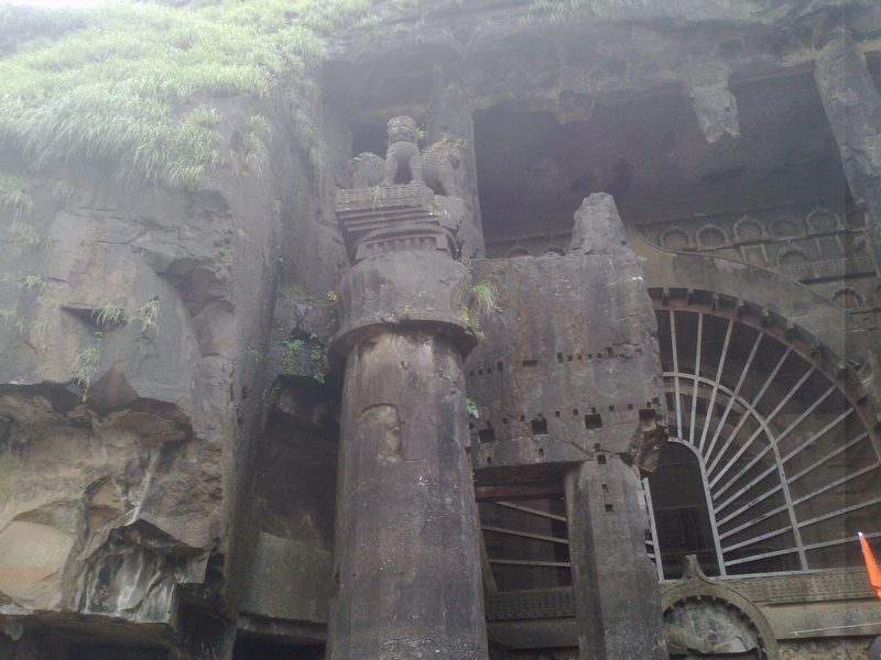Karla Caves, Pillar at entry of main chaitya.