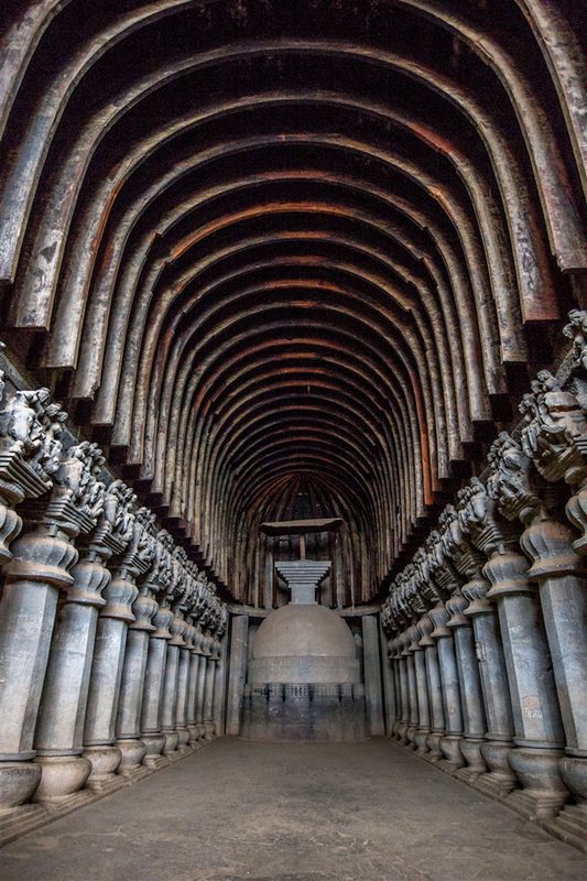 The Great Chaitya in the Karla Caves, Maharashtra, built in 50-70 CE.
