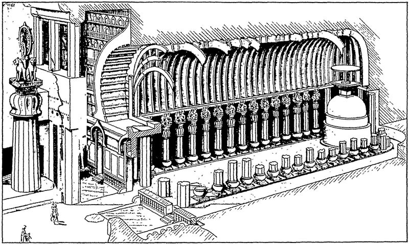Karla Caves, the Great Chaitya section in perspective.