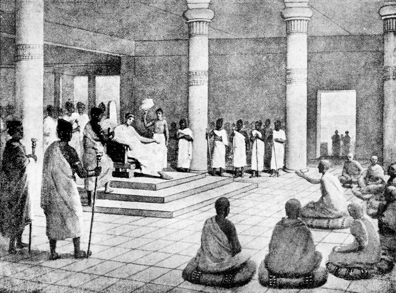 King Milinda ask questions. From Hutchinson's story of the nations, 1920.