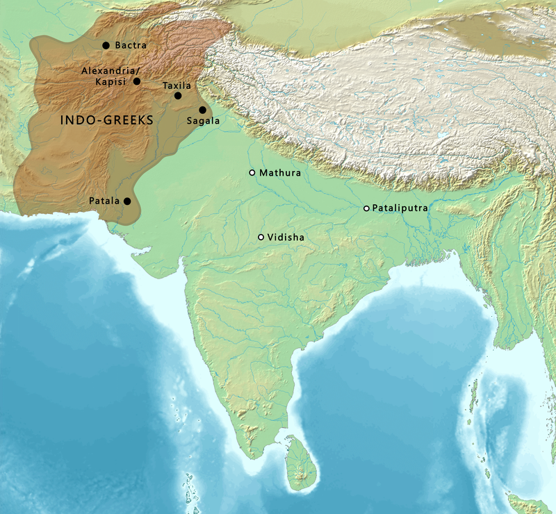 The Indo-Greek Kingdoms in 100–150 BCE.