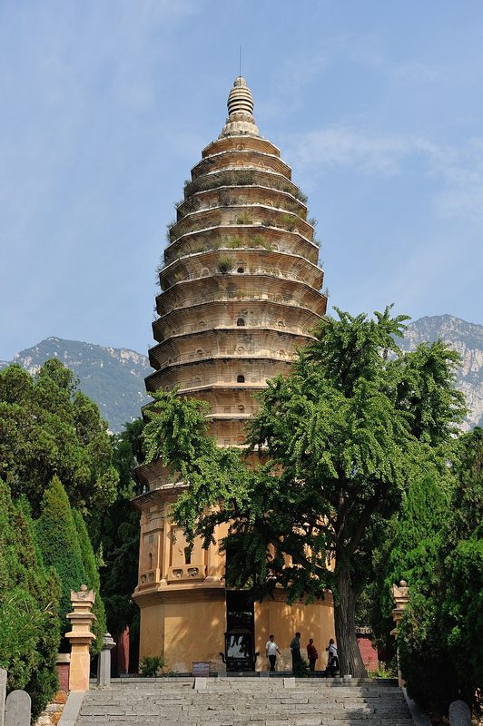 The 40-metre-tall Songyue Pagoda of 523 CE, the oldest extant stone pagoda in China.