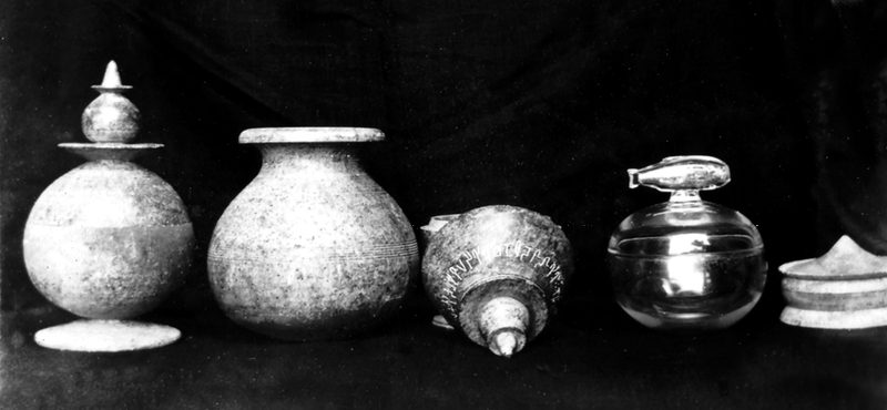 The five reliquaries discovered in Piprahwa.