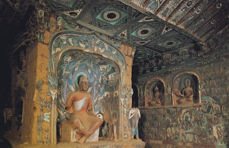 Sculpture and murals from Mogao cave nb. 254, built during the Northern Wei period between 475 and 490 CE.