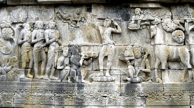 Base-relief panel showing prince Siddhartha Gautama shaving the hair off his head.