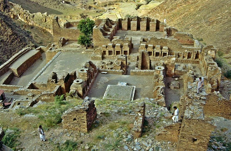 Takht-i-Bahi, aerial view of the ruins of the monastery.