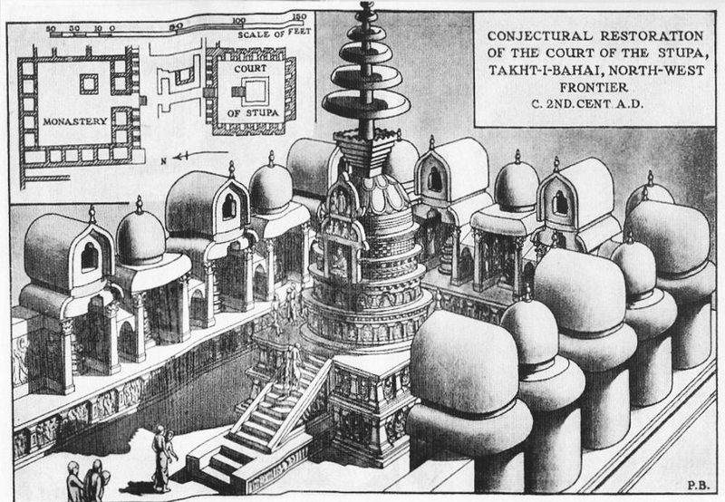 Conjectural restoration of Takht-i-Bahi, a major Buddhist monastery in Mardan, Pakistan.