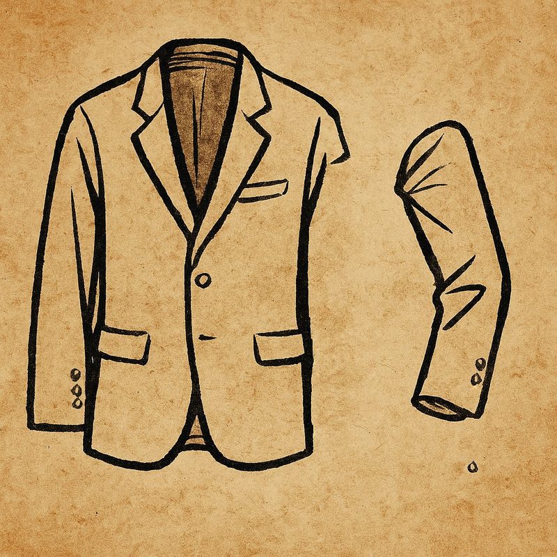 Depiction of a jacket with a detached sleeve.