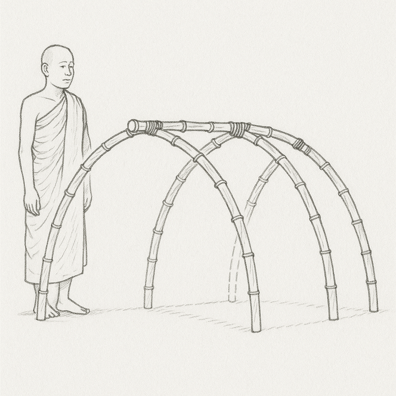 Sketch of an early Buddhist monk's hut.