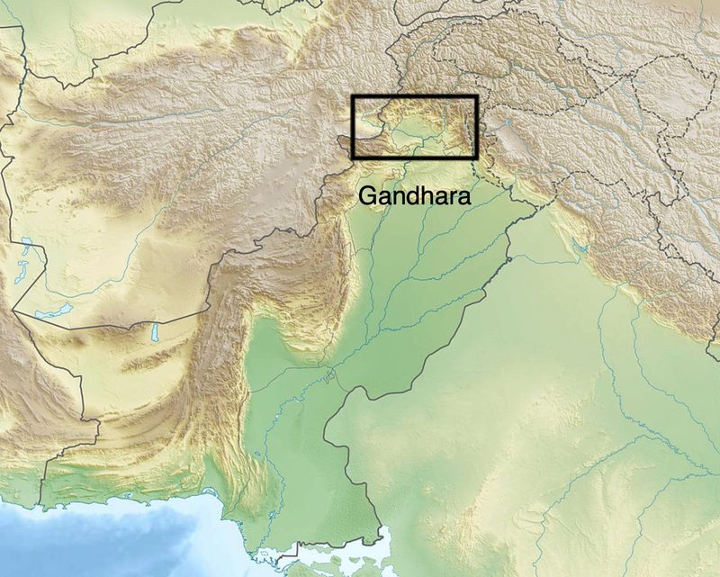 Approximate geographical region of Gandhara in South Asia, covering today's northern India, eastern Afghanistan, and Pakistan.