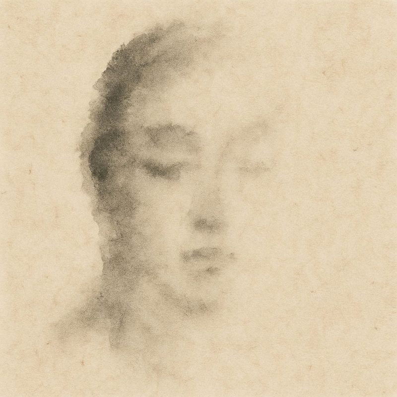 Zenga (Zen ink painting) evoking the phrase 'Mind itself is Buddha' (sokushin zebutsu), showing the subtle emergence and dissolution of a face in empty space — a poetic gesture toward the inseparability of awareness and emptiness. Interpreted by DALL•E 2.