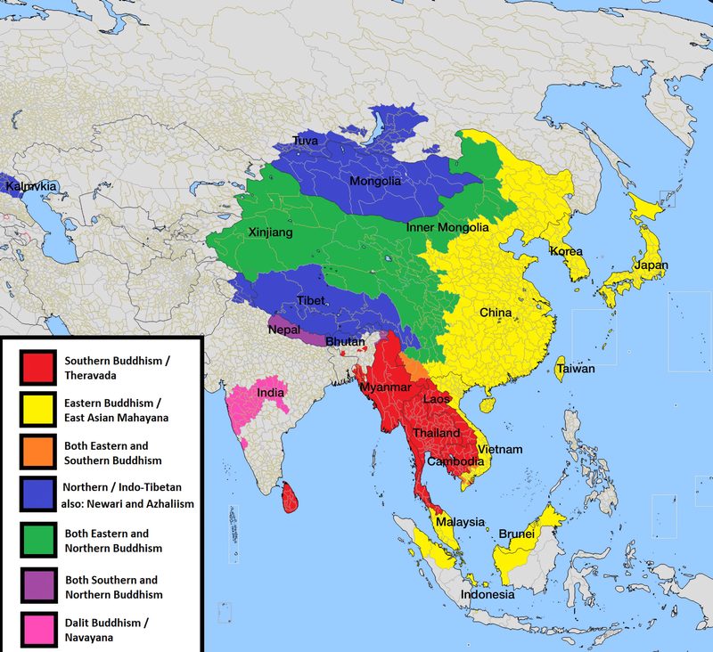 Spread of Buddhism and its schools in East Asia.