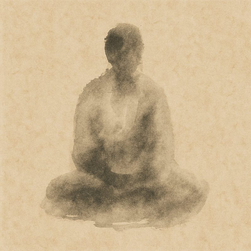 Zenga (Zen painting) of a vanishing figure in ink wash.