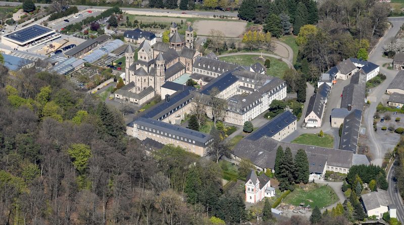 Areal photo of the Maria Laach Abbey.