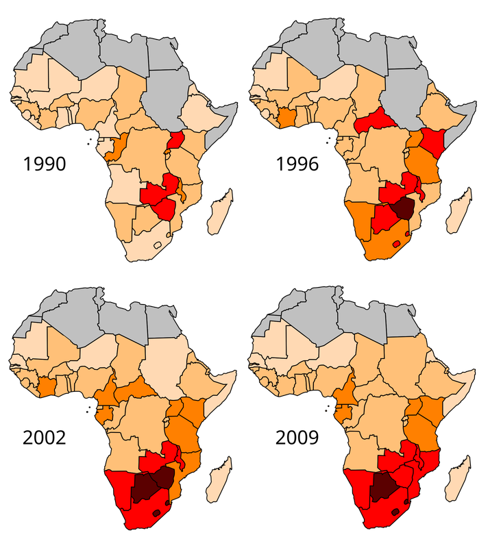 Prevalence of HIV/AIDS in Africa over the years.