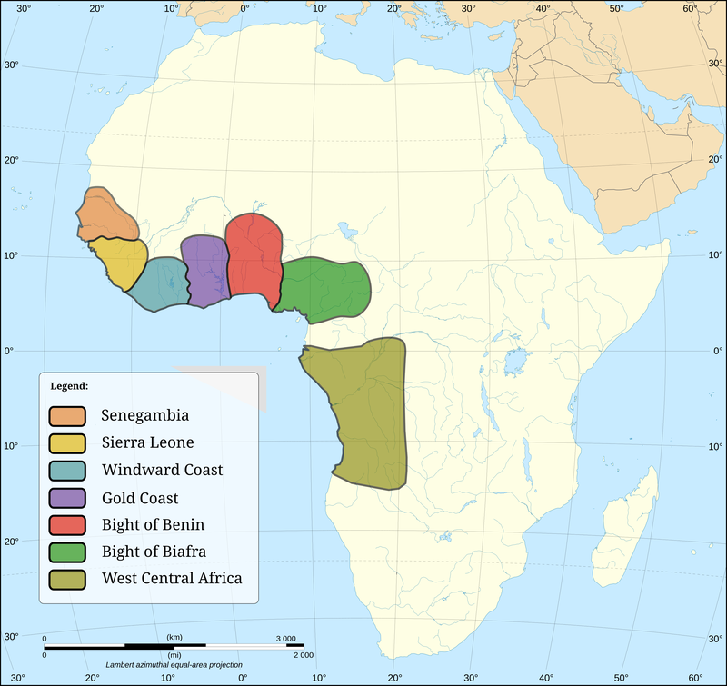 Major slave trading regions of Africa, 15th–19th centuries.