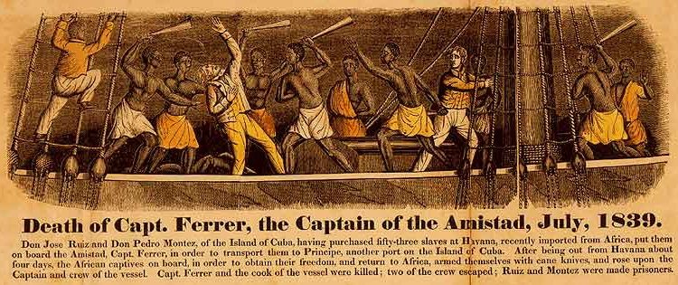 African opposition to the slave trade: On July 1, 1839, enslaved Mende people aboard the Amistad revolted and took control of the ship.