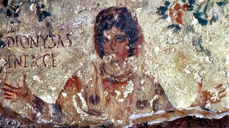 Wall painting, Calixtus Catacomb, third century. Prayer in the orant posture.