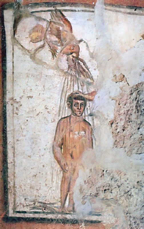 Baptism scene, Catacombs Of Marcellinus and Peter, Rome, 4th-6th century.