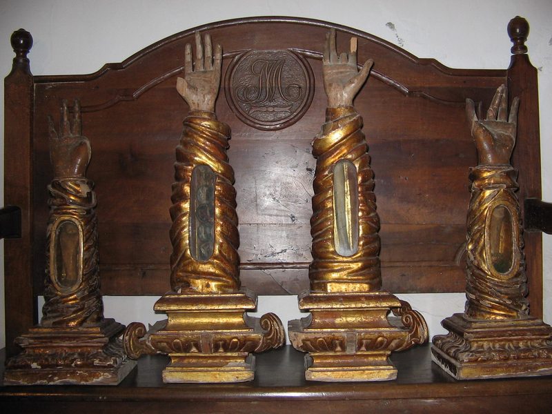 Reliquaries in the Church of San Pedro, in Ayerbe, Spain.