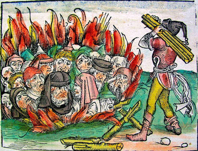 Depiction of the extermination of the Deggendorf Jews in Schedel's World Chronicle of 1493