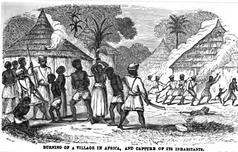 Burning of a Village in Africa, and Capture of its Inhabitants. To escape slave raids some Africans escaped into swamp regions or to other areas.