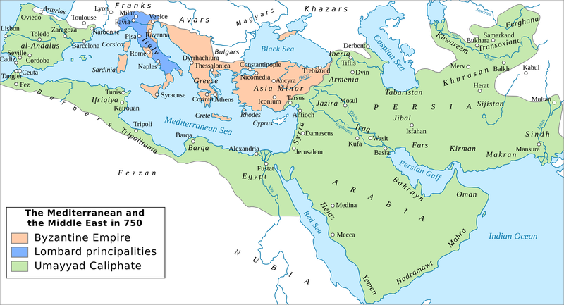 The Umayyad Caliphate in 740 CE.