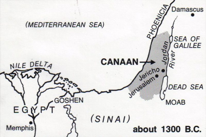 Approximate extent of the land known as Canaan around 1300 BCE.
