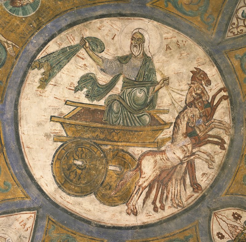 The prophet Elijah in his chariot in the whirlwind, fresco, Anagni Cathedral, c. 1250.